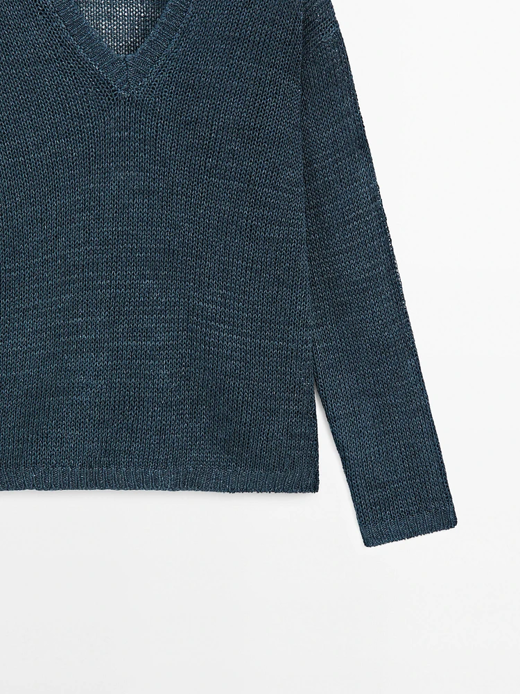 100% linen cutwork sweater