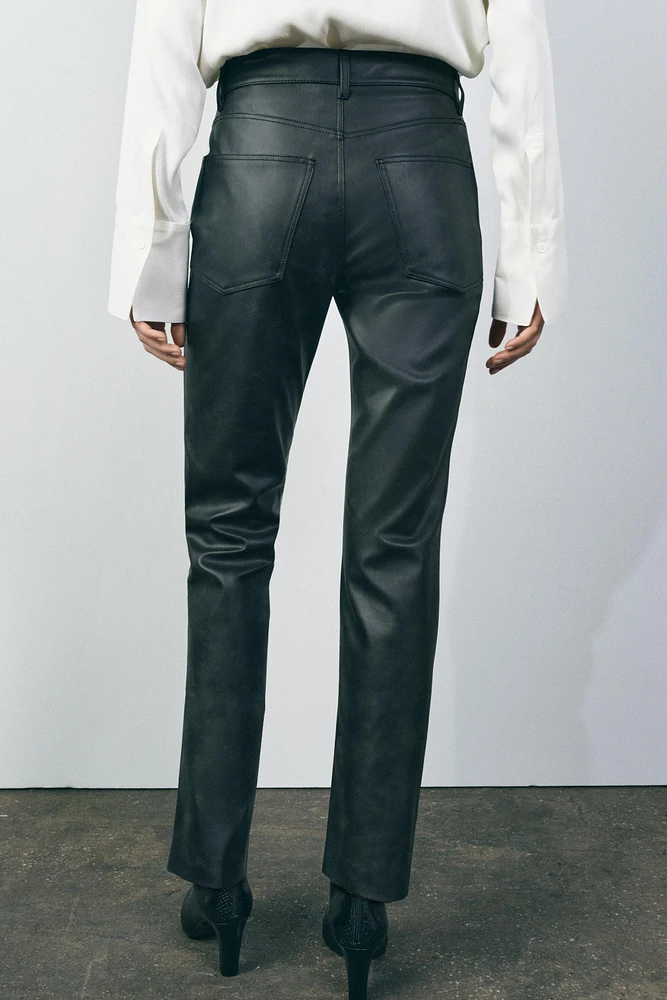 ZW COLLECTION FAUX LEATHER HIGH-WAISTED BOOTCUT CROPPED PANTS