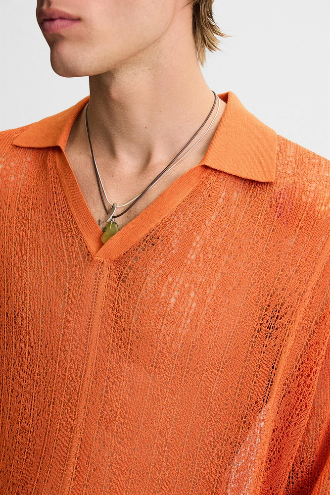 OPENWORK KNIT POLO SHIRT