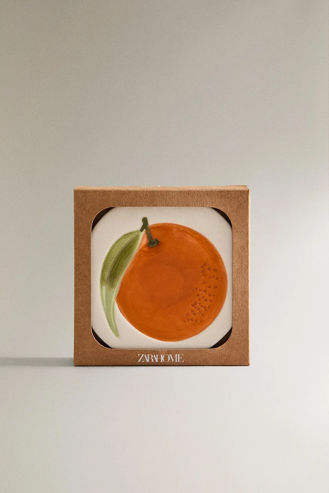 LOT DESSOUS DE VERRE GRÈS FRUITS (LOT DE 4)