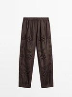 Linen blend embroidered balloon fit trousers