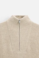 TEXTURED ZIPPERED COLLAR SWEATER