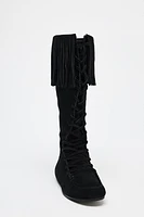 FRINGE LACE-UP SPLIT LEATHER BOOTS