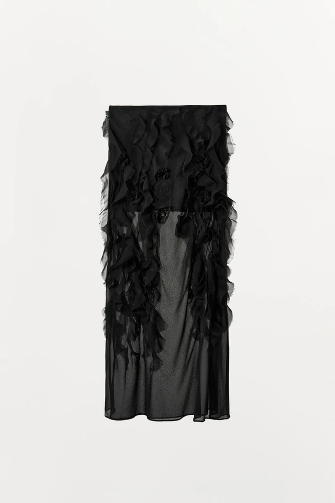 JUPE MIDI FLEURS RELIEF