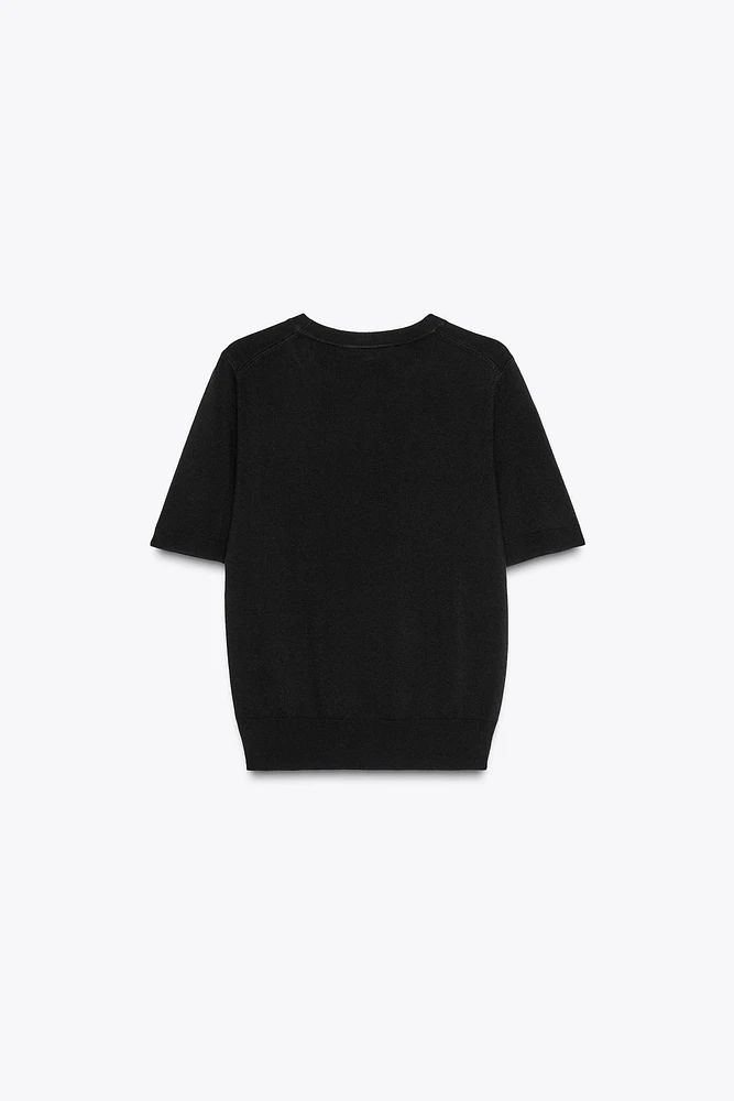 PLAIN KNIT BASIC SHORT SLEEVE TOP