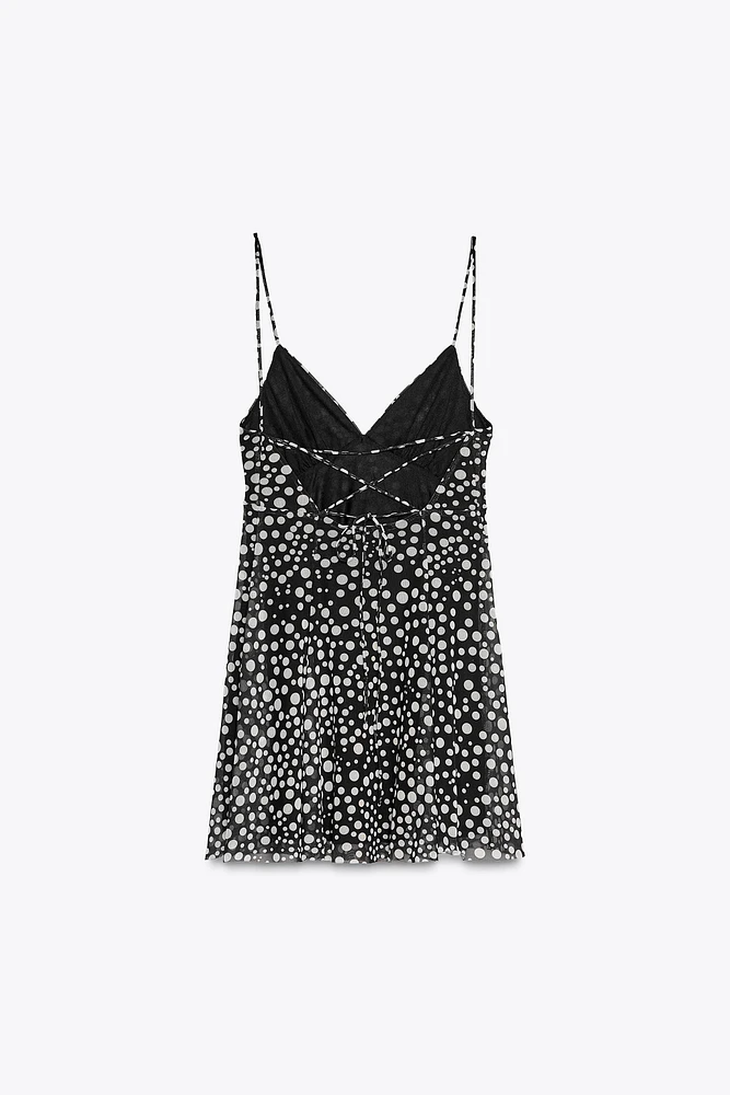 PRINTED TULLE MINI DRESS