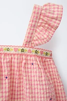 ROBE ET CULOTTE CARREAUX VICHY FLEURS BRODÉES