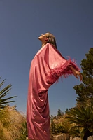 FEATHERED SATIN LONG DRESS