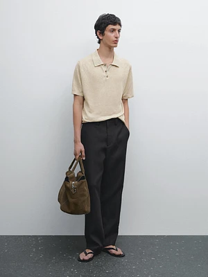 100% linen knit polo shirt