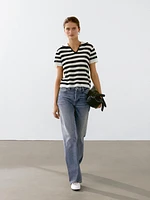 Striped cotton blend polo sweater