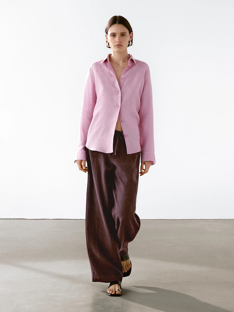 Pantalon droit avec poches 100 % lin