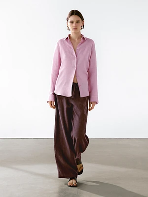 100% linen straight-leg trousers with pockets