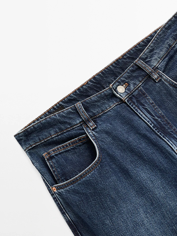 Cotton blend wide-leg jeans