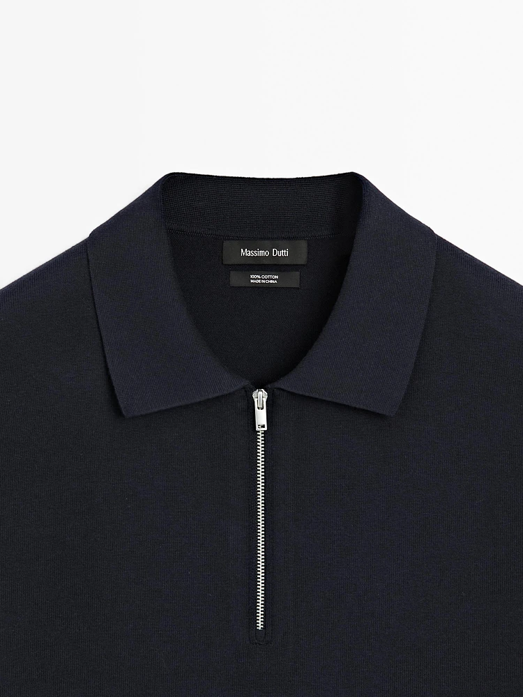 Polo en maille de coton à col zippé
