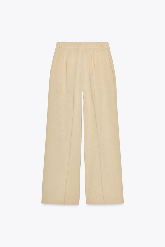 PANTALON LARGE À PINCES AVEC LIN