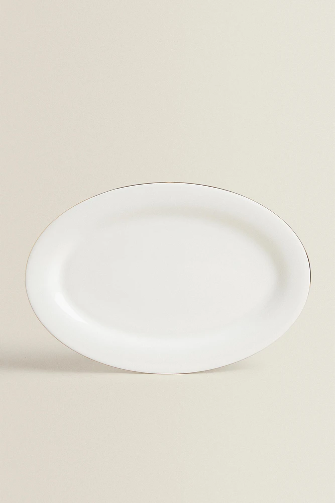 RIMMED BONE CHINA OVAL SERVING DISH