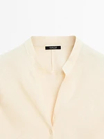 Flowing linen shirt with stand collar