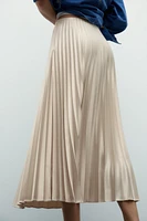 PLEATED SATIN MIDI SKIRT