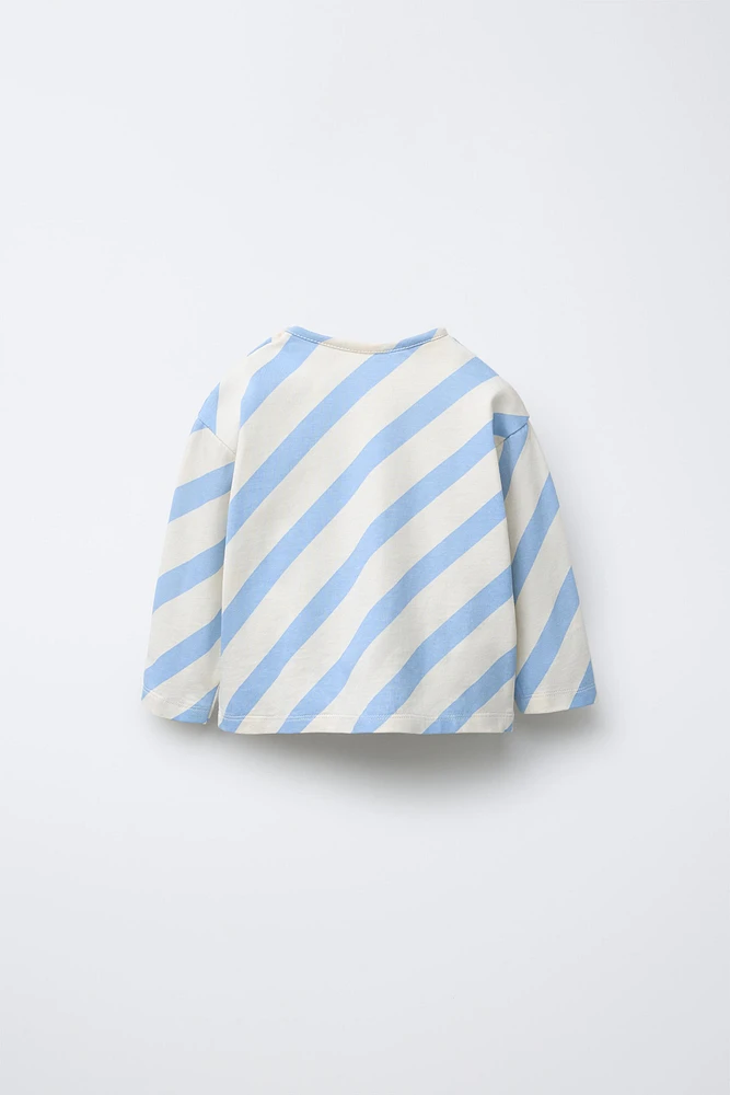 DIAGONAL STRIPE EMBROIDERED DOG T-SHIRT