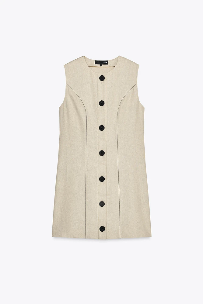 ROBE COURTE EN LIN AVEC SURPIQÛRES