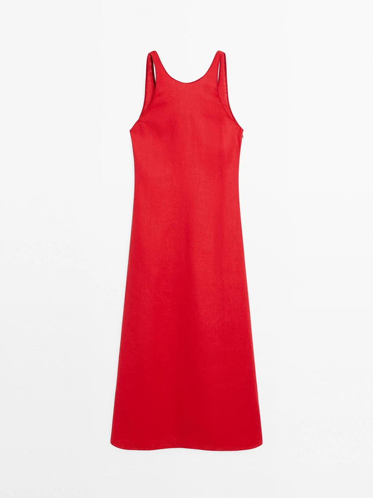Robe midi col rond 100 % lin