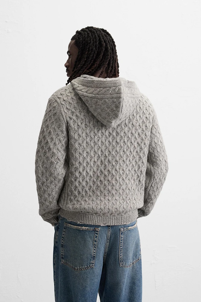 HOODED TEXTURED CARDIGAN