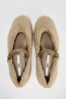 FAUX FUR STRAPPY BALLET FLATS