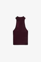 RIBBED KNIT HALTER TOP