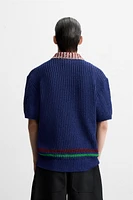 CONTRAST TEXTURED KNIT POLO SHIRT
