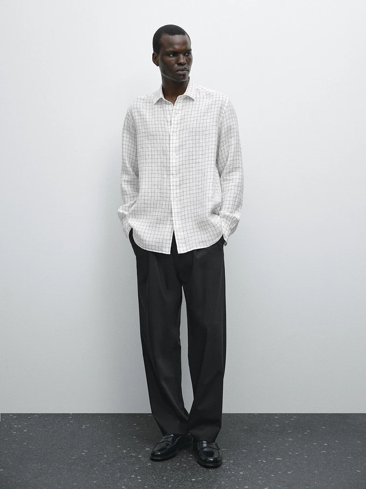 Chemise lin regular fit à carreaux