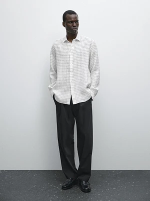 Chemise lin regular fit à carreaux