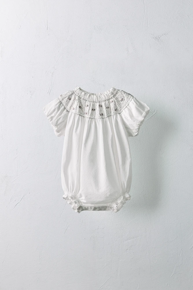 1-18 MONTHS/ LIMITED EDITION EMBROIDERED FLORAL ROMPER