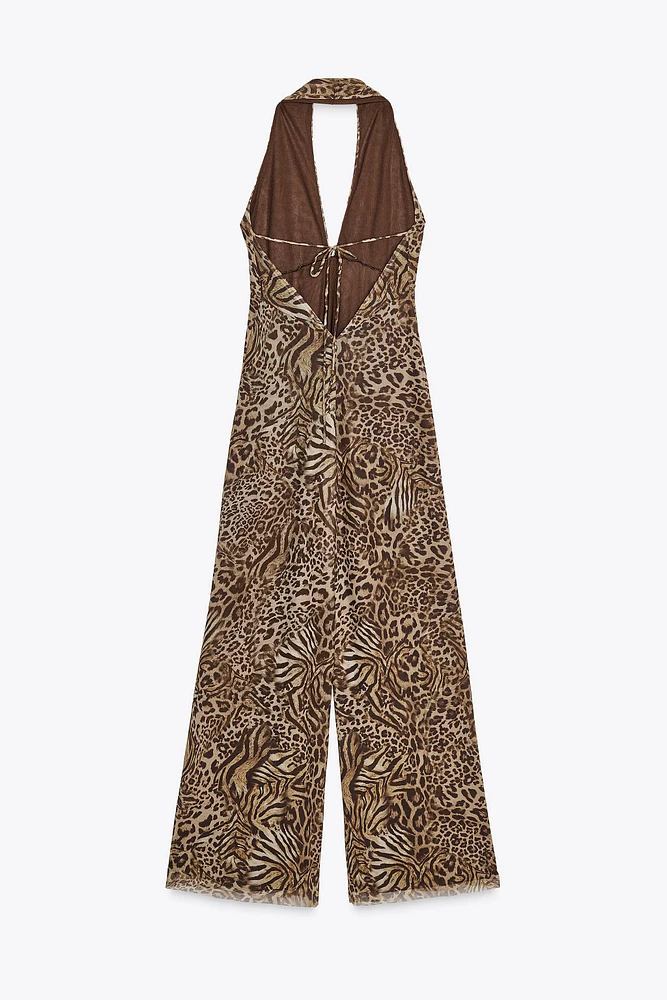 COMBINAISON HALTER TULLE IMPRIMÉ ANIMALIER
