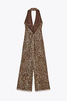 ANIMAL PRINT TULLE HALTER JUMPSUIT