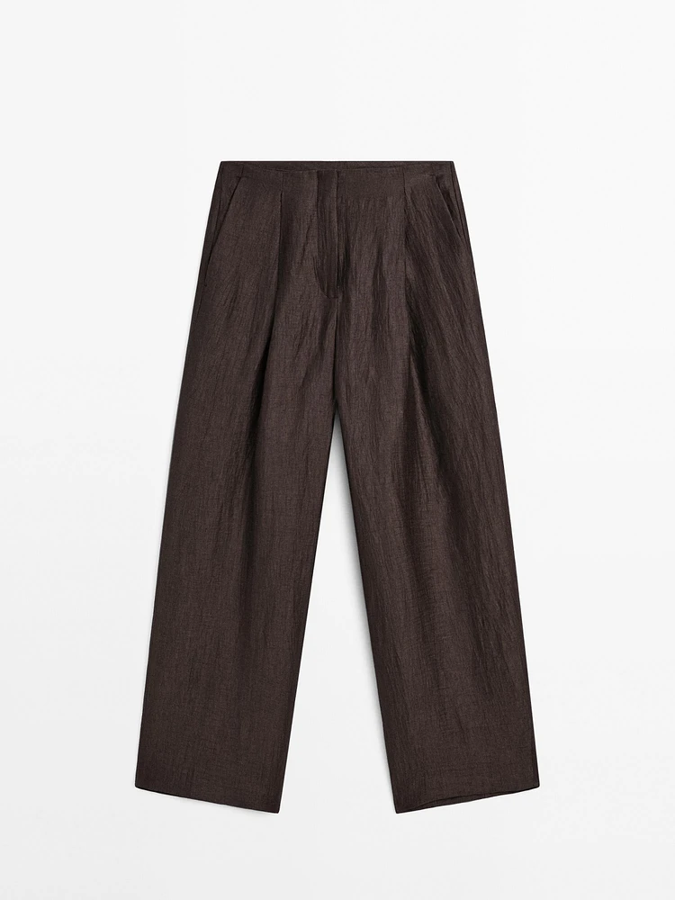 Pantalon à pinces fluide en lin mélangé