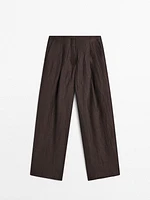 Pantalon à pinces fluide en lin mélangé