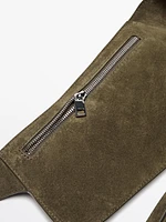 Split suede belt bag with studs