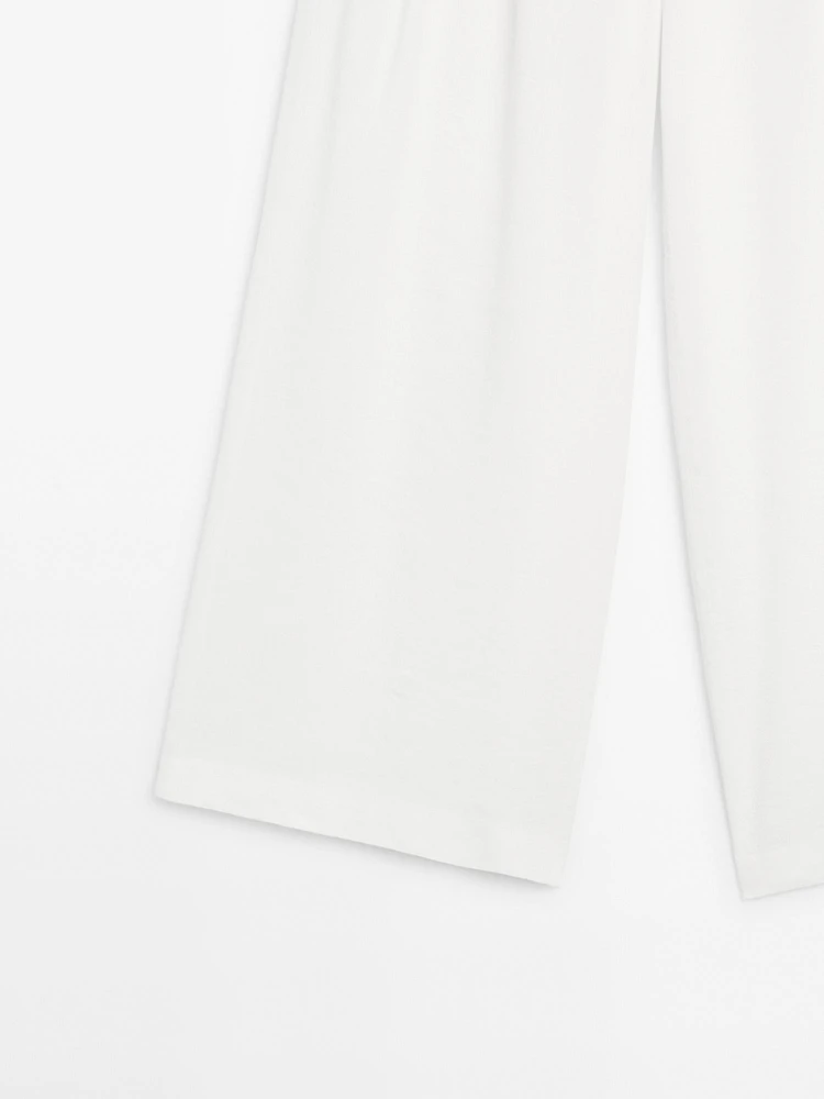 Linen blend darted palazzo trousers