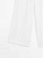 Linen blend darted palazzo trousers
