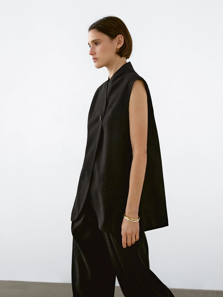 Linen blend high neck waistcoat