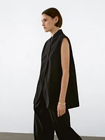 Linen blend high neck waistcoat