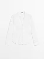 Flowing linen shirt with stand collar
