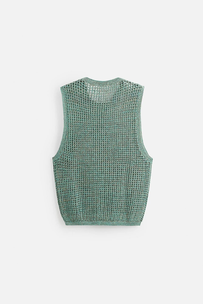 GILET SANS MANCHES EN MAILLE AJOURÉE
