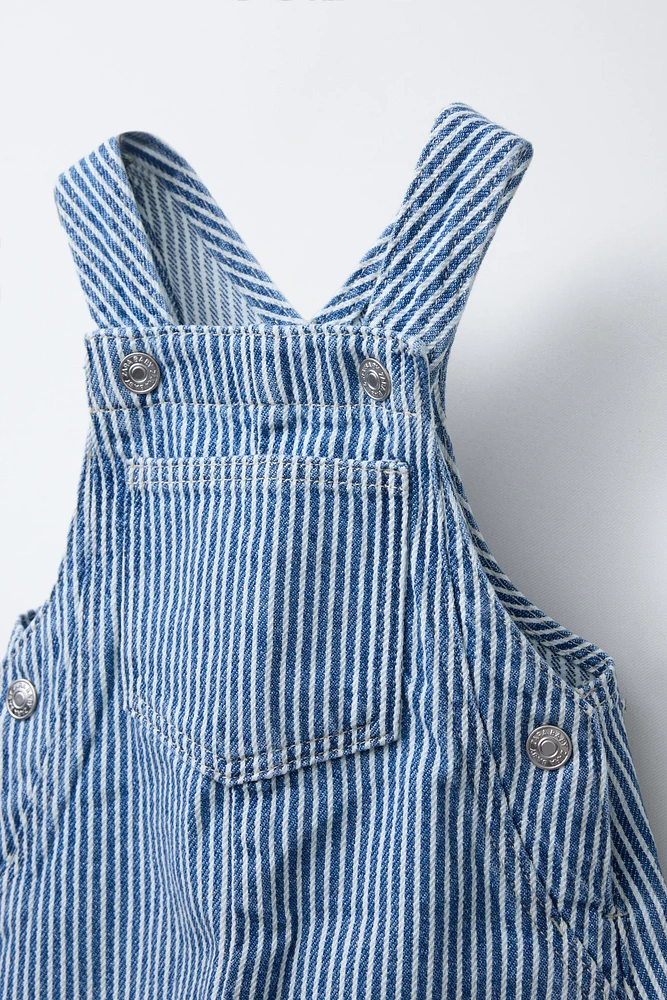 STRIPED TWILL LONG OVERALLS