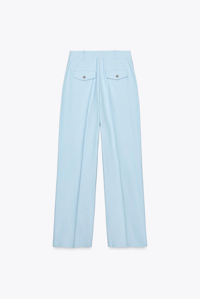 STRAIGHT LEG PANTS WITH METAL BUTTON