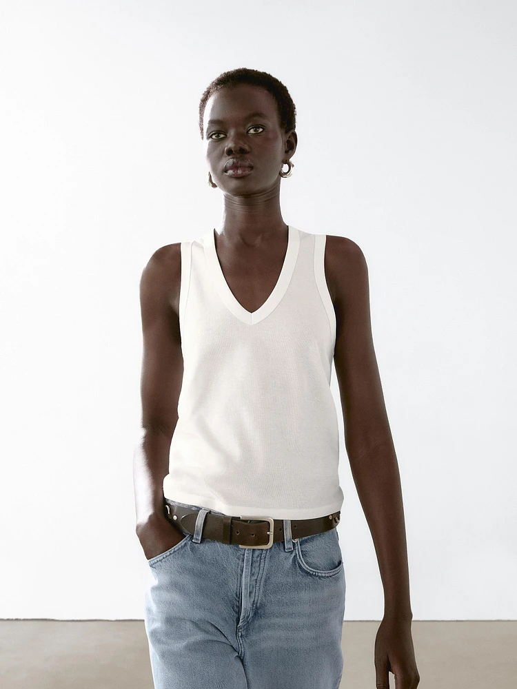 T-shirt sans manches en coton mercerisé