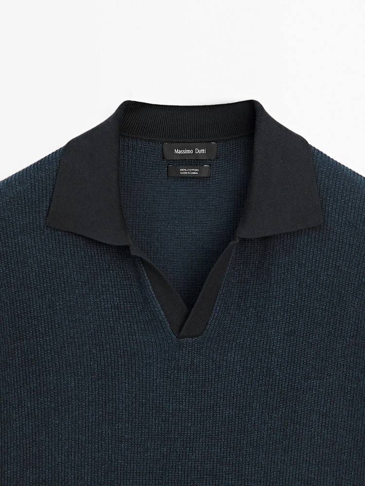 100% cotton contrast polo sweater