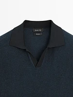 100% cotton contrast polo sweater