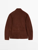 Suede leather stand collar jacket