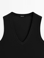 Sleeveless mercerised cotton T-shirt